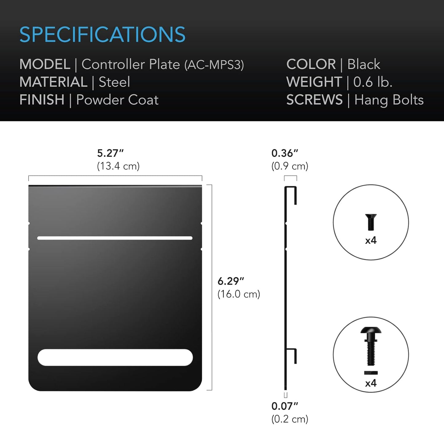 AC Infinity Grow Tent Mounting Plate 5x6”, Powder Coat Black Steel Platform for Controller Mounting and Lightproof Cable Management, Fit for CLOUDLAB Advance Grow Tents