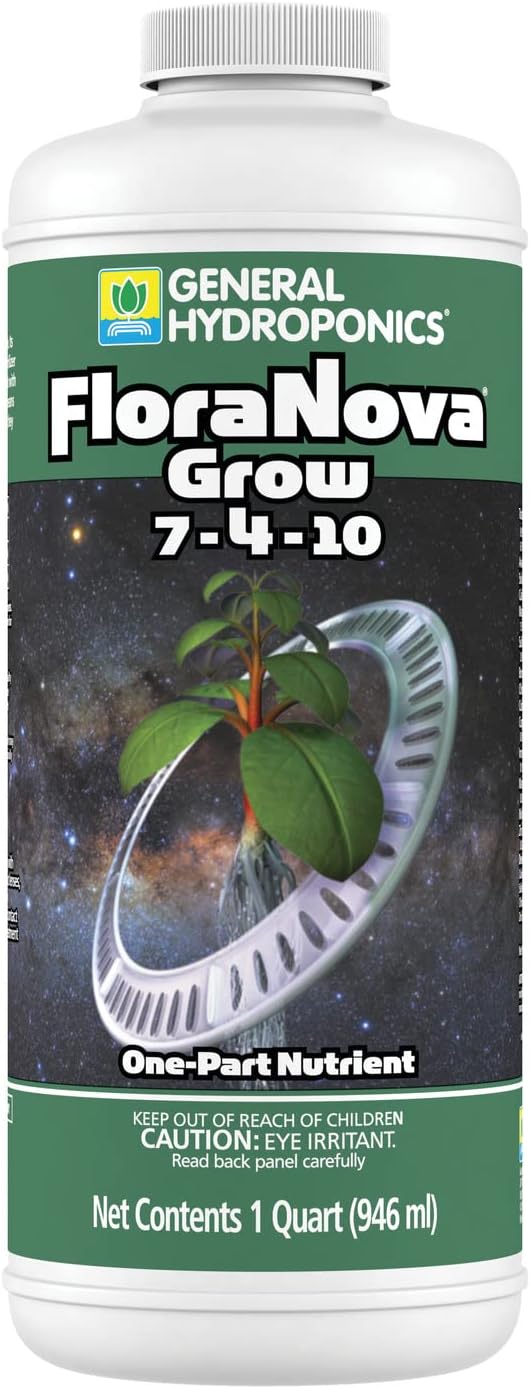 General Hydroponics FloraNova Grow 7-4-10, Robust Strength of Dry Fertilizer But in Rapid Liquid Form, Use for Hydroponics, Soilless Mixtures, Containers & Garden Grown Plants, 1-Quart