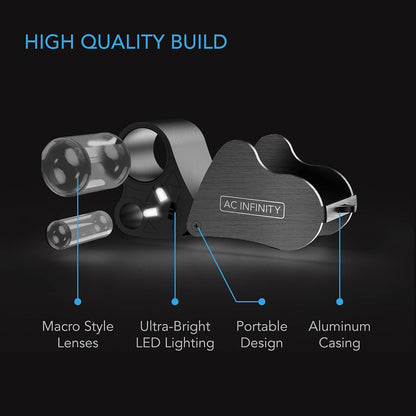AC Infinity Illuminated Jewelers Loupe, Pocket Magnifying Glass 30x 60x
