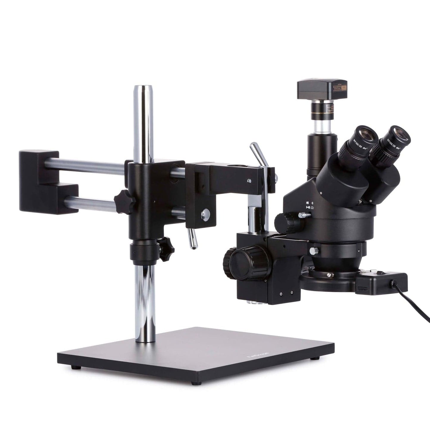 AmScope SM-4TZ-144A Professional Trinocular Stereo Zoom Microscope, WH10x Eyepieces, 3.5X-90X Magnification, 0.7X-4.5X Zoom Objective, Four-Zone LED Ring Light, Double-Arm Boom Stand, 110V-240V, Includes 0.5X and 2.0X Barlow Lens