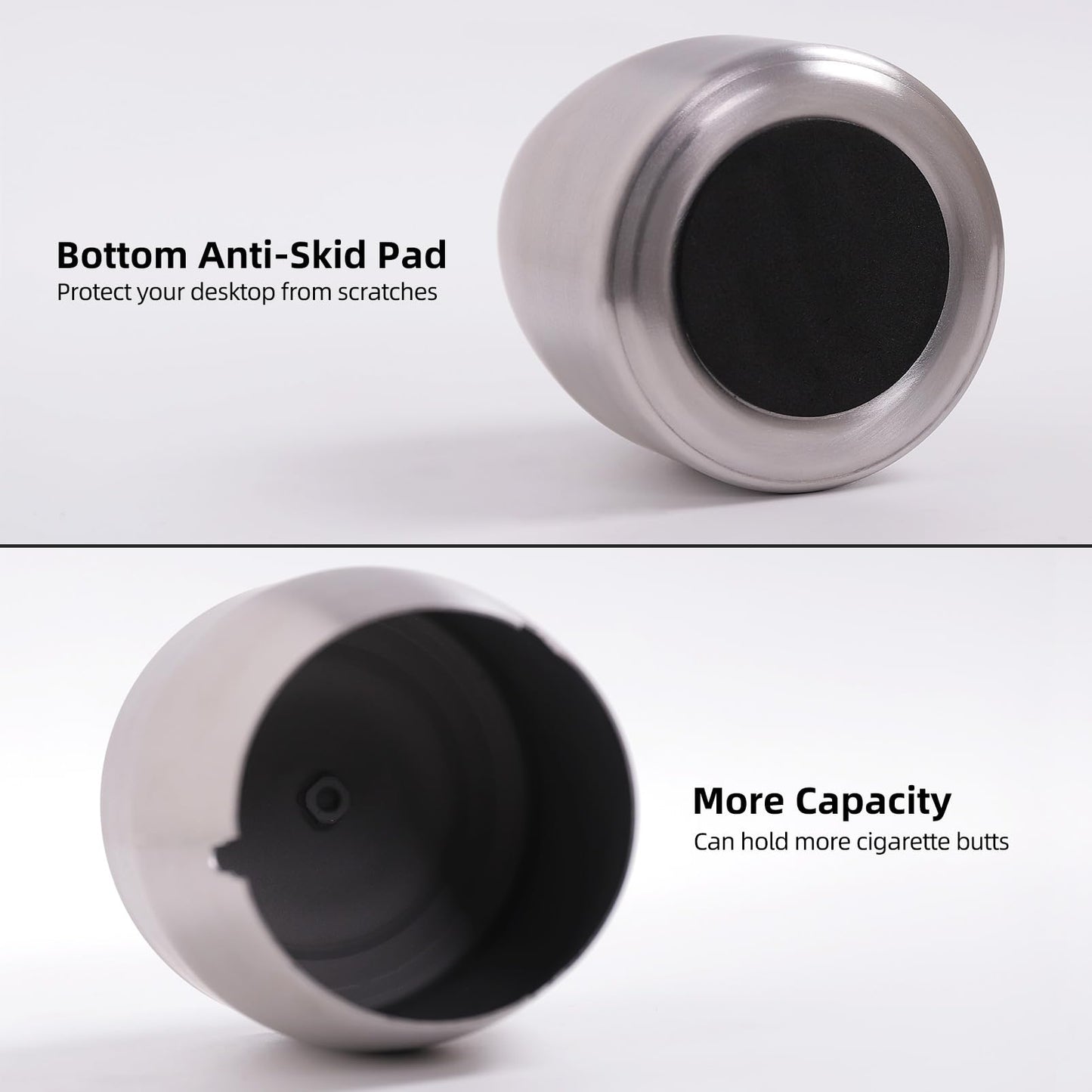 Ashtray with Lid for Cigarette, Stainless Steel Smokeless Odorless Windproof Ashtrays for Home Office Tabletop Outside Patio Outdoor Balcony(3.54"x3.0"x3.38")