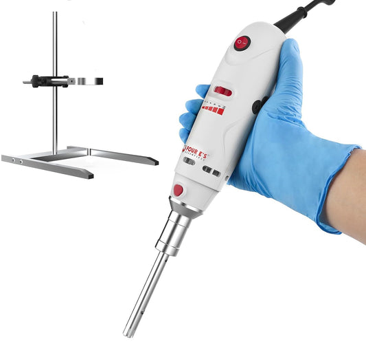 FOUR E'S SCIENTIFIC Lab Homogenizer 8000-30000rpm with Stand, High-Speed Handheld Homogenizer Emulsifier with 10mm 316L Stainless Steel Probe 1mL-250mL
