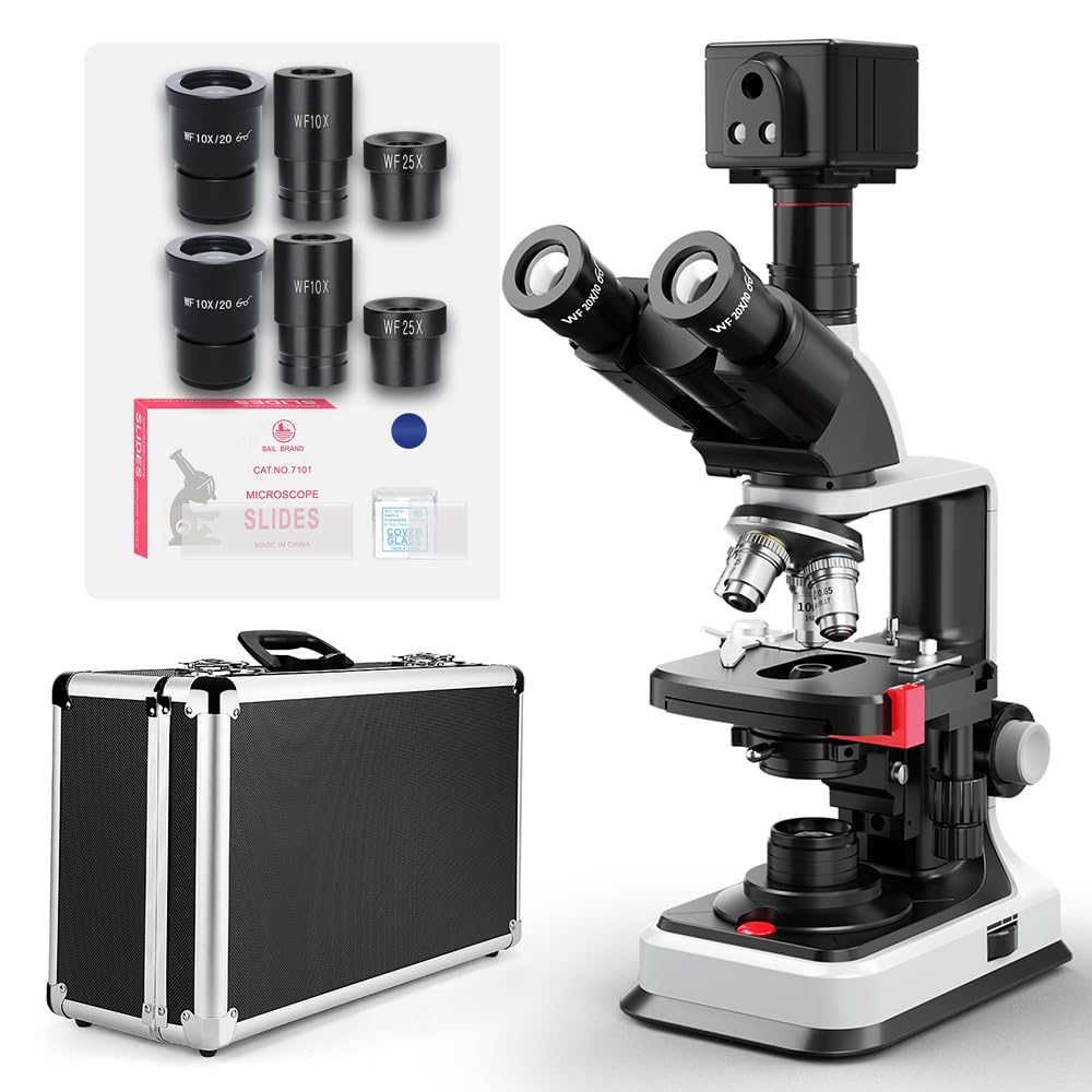 [24MP Smart Monitor] Vabiooth Lab Compound Trinocular Microscopes 40X-2500X Magnification with 7" Monitor Free Software-One Click Capturing Images & Video, Measuring Lengths, Wide-Field Eyepieces