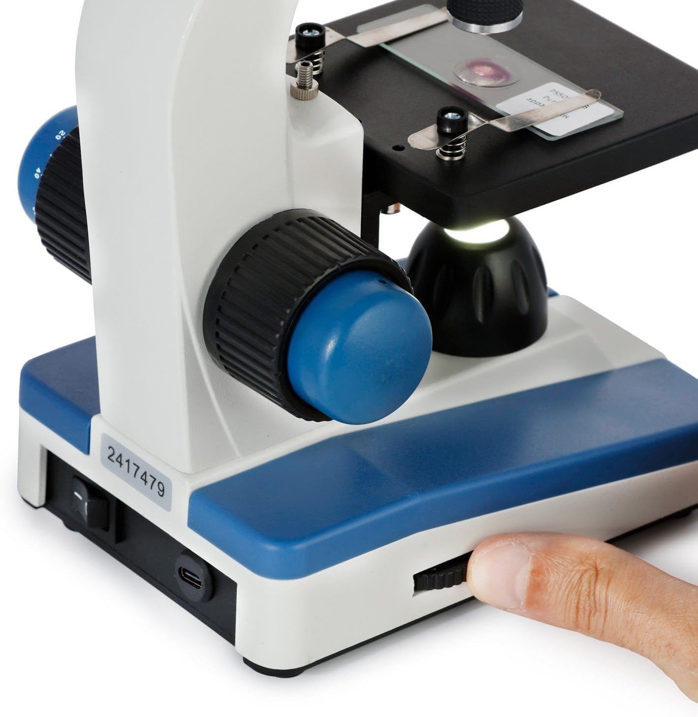 AmScope M150 Series Portable LED Monocular Student Compound Microscope - 40X-1000X Magnification - Microscope Kit Includes Dust Cover, 2 Clips & 2 Eyepieces