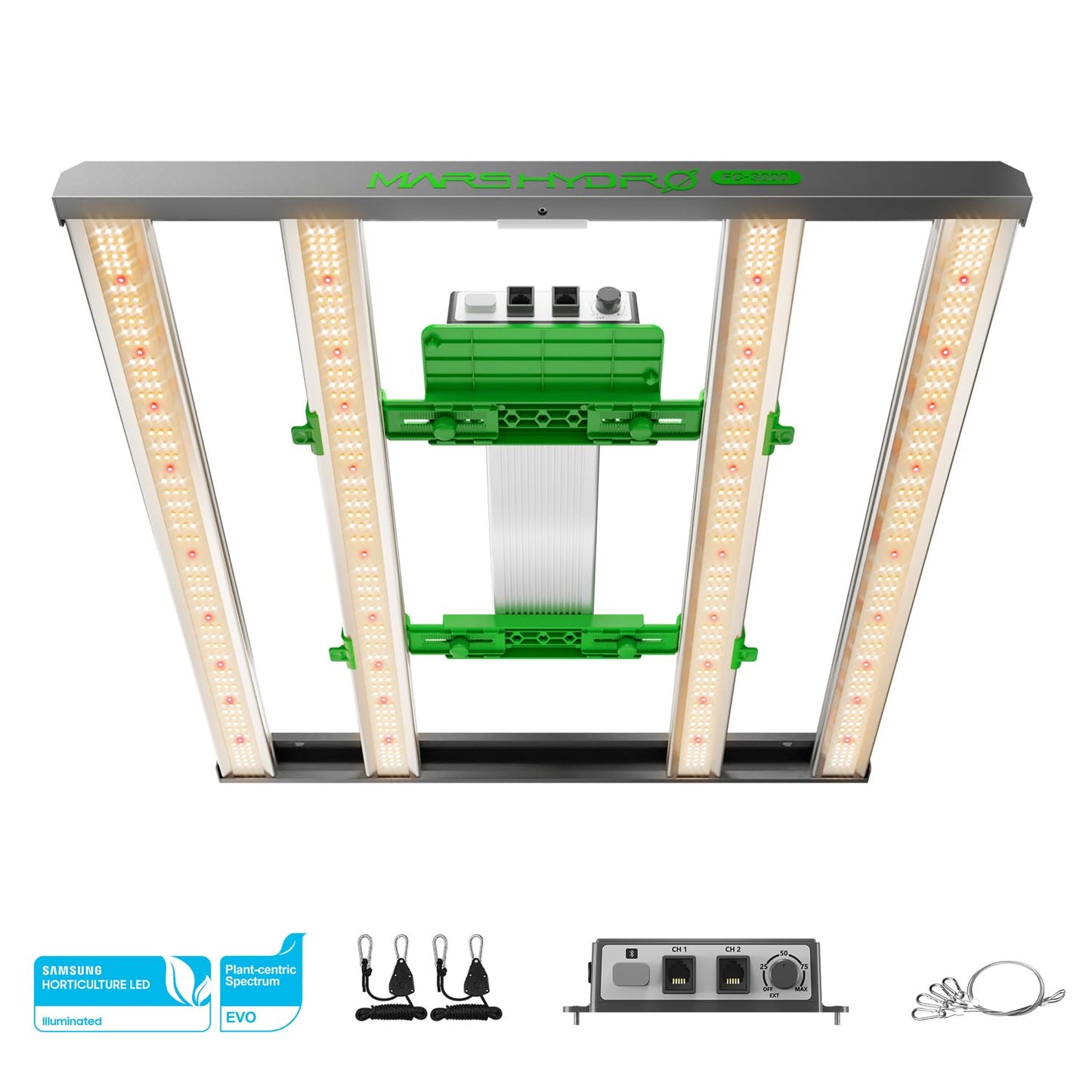 2024 New Version Mars Hydro 2 in 1 Design FC3000 EVO 300W, Samsung LM301H EVO LED Grow Light 3x3 ft Coverage, Commercial Full Spectrum Daisy Chain Dimmable Bar Style Grow Lamp for Indoor Plants