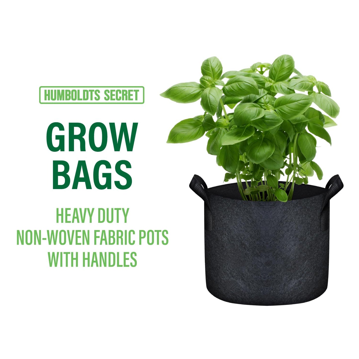 Humboldts Secret Fabric Grow Bags - Non Woven Fabric Plant Pots - Reusable Garden Bags - Plant Grow Bags for Indoor and Outdoor Plants - Thick Fabric Pots with Handles (5-Pack) (10 Gallon)