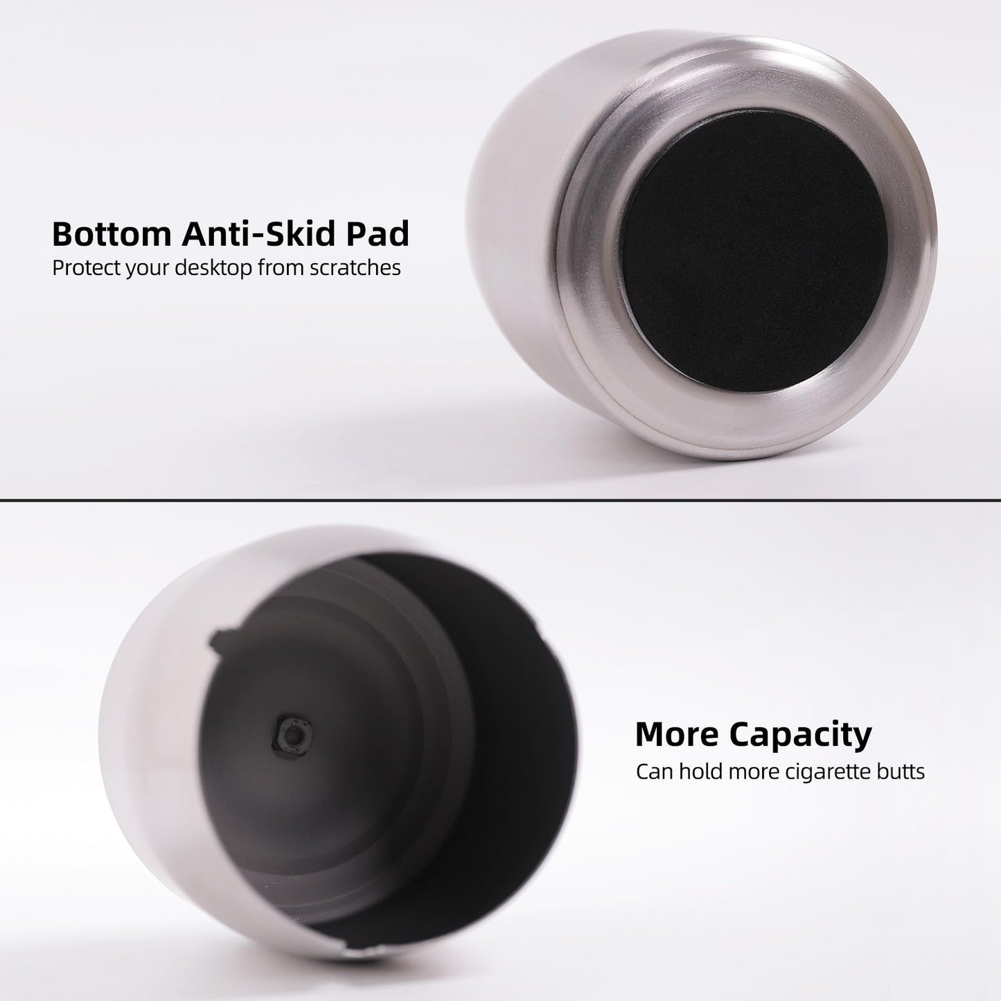 Ashtray with Lid for Cigarette, Stainless Steel Smokeless Odorless Windproof Ashtrays for Home Office Tabletop Outside Patio Outdoor Balcony(3.54"x3.0"x3.38")