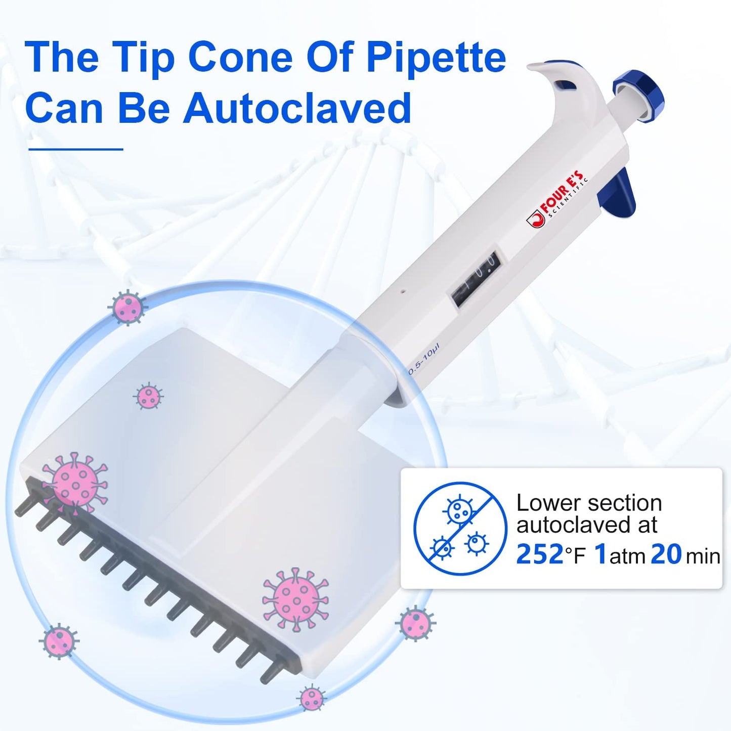 FOUR E'S SCIENTIFIC 0.5-10 uL Pipettor 12-Channel Multichannel Pipettes Adjustable High Accurate Micropipette for Laboratory