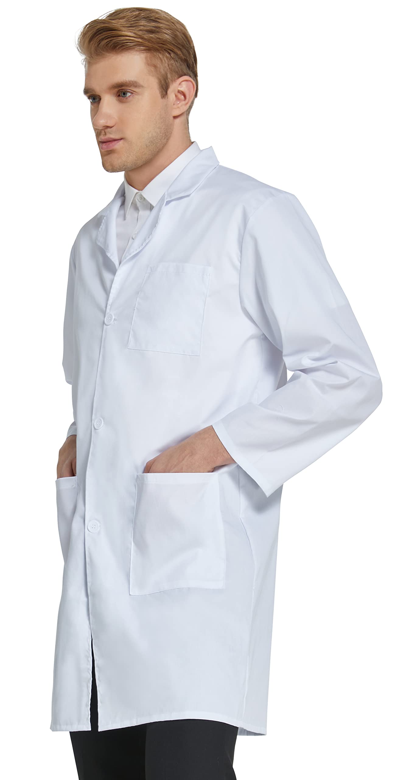 VOGRYE Professional Lab Coat for Men Women Long Sleeve, White, Unisex M