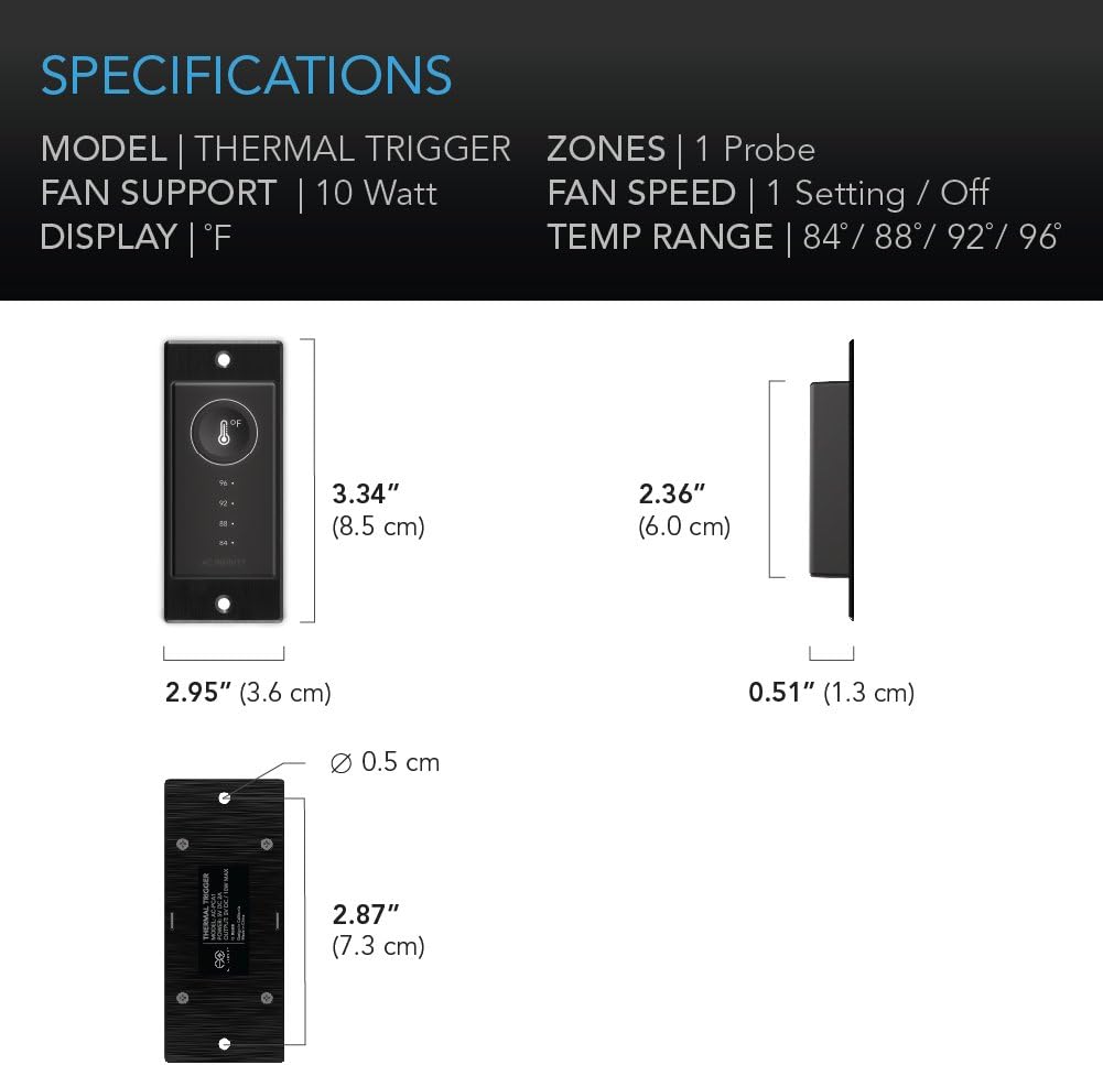 AC Infinity Controller 1, Thermal Trigger for AIRPLATE, MULTIFAN, USB Fans and Devices. Computer, AV Cabinet, Home Theater Cooling.