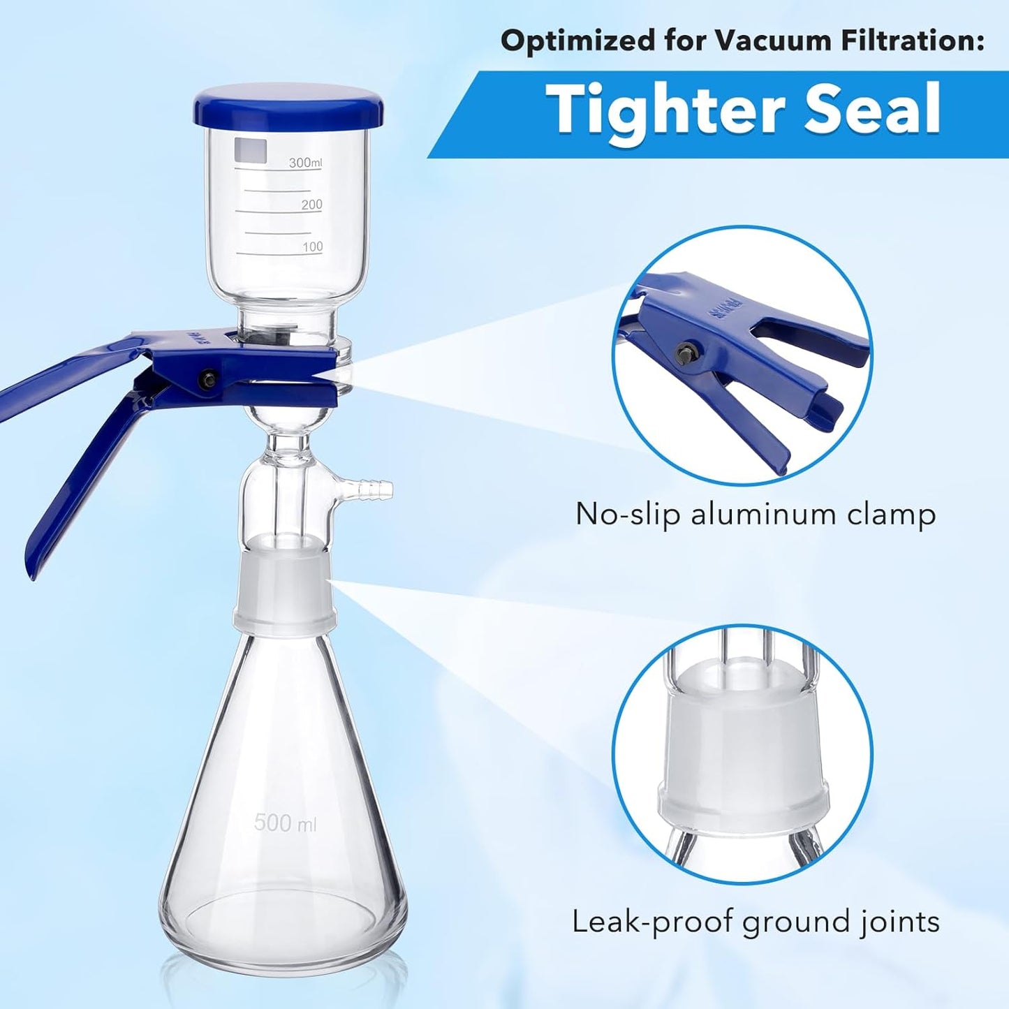 FOUR E'S SCIENTIFIC 500 mL Lab Vacuum Filtration Distillation Apparatus, Filtering Kit with 500ml Glass Vacuum Flask, 300ml Graduated Funnel, 100 Pcs Filter Paper