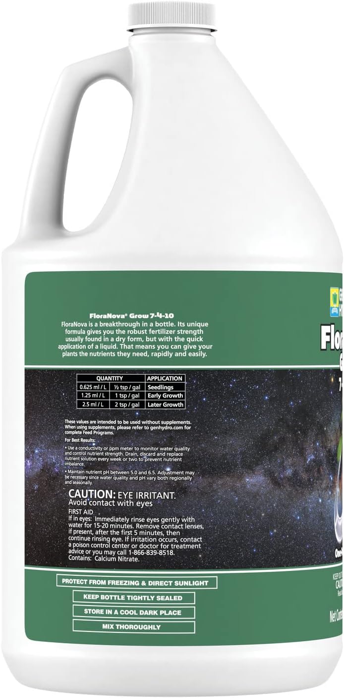 General Hydroponics FloraNova Grow 7-4-10, Robust Strength of Dry Fertilizer But in Rapid Liquid Form, Use for Hydroponics, Soilless Mixtures, Containers & Garden Grown Plants, 1-Quart