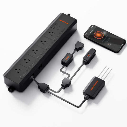 Spider Farmer GGS AC5 Power Strip Kits, 5 AC Smart APP-Based Controls Outlets, 3 in 1 Soil Sensor, Temp Humid Light Sensor, for Indoor Grow Tent and Room