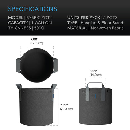 AC Infinity Fabric Grow Pots, Multiple Capacities