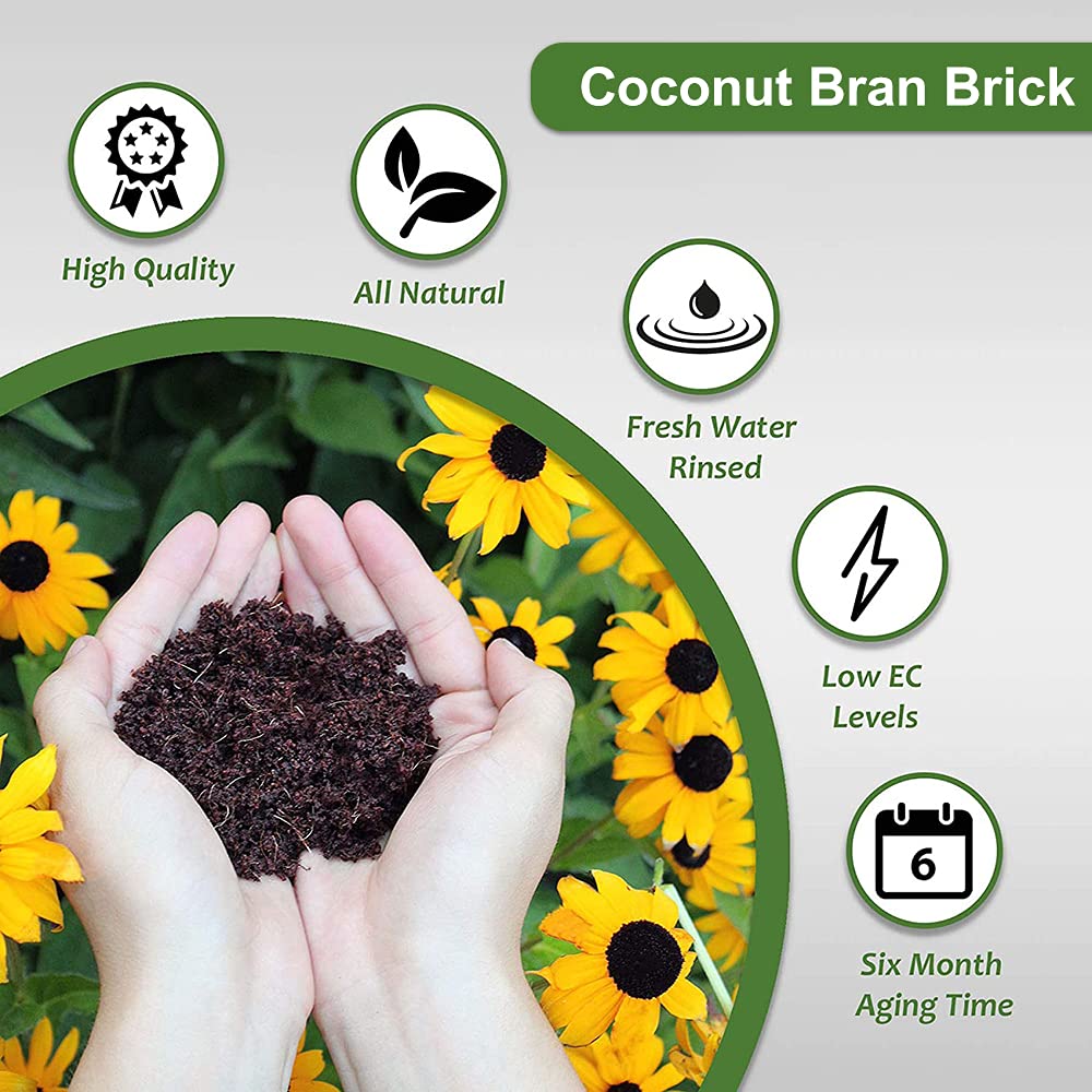 Premium Coco Coir Brick, 1.4Lb High Nutrinent Compressed Coconut Soil, OMRI 100% Organic Low EC & PH Balanced Potting Soil for All Plants Gardening, Hydroponics and Reptile Substrate (650G x 2)