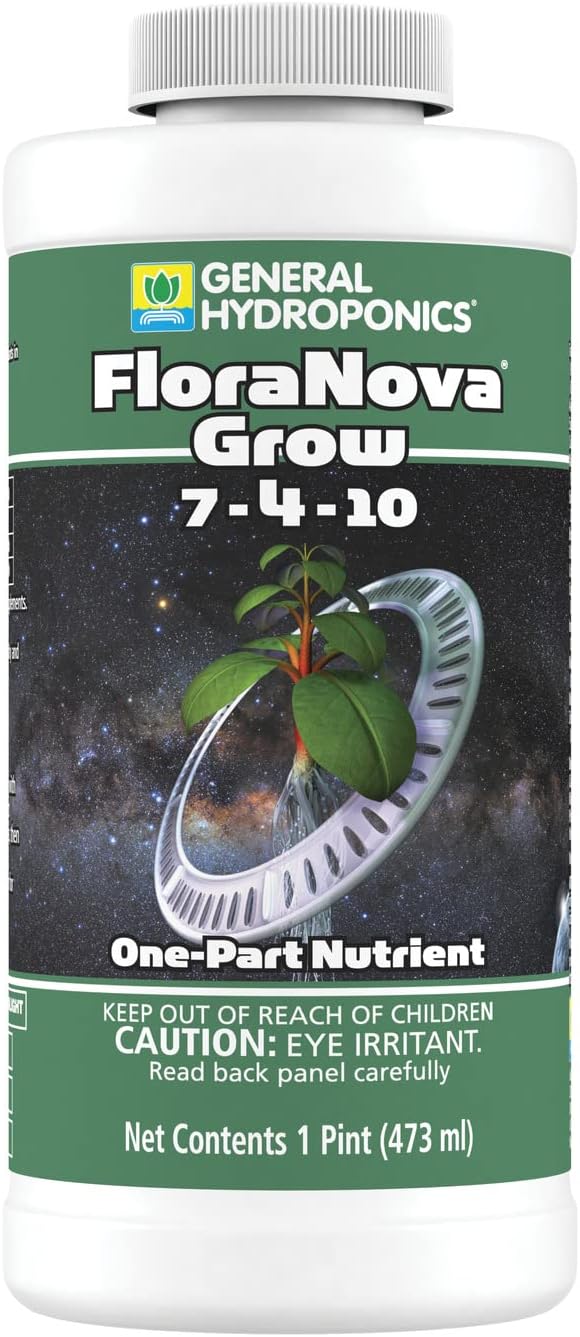 General Hydroponics FloraNova Grow 7-4-10, Robust Strength of Dry Fertilizer But in Rapid Liquid Form, Use for Hydroponics, Soilless Mixtures, Containers & Garden Grown Plants, 1-Quart