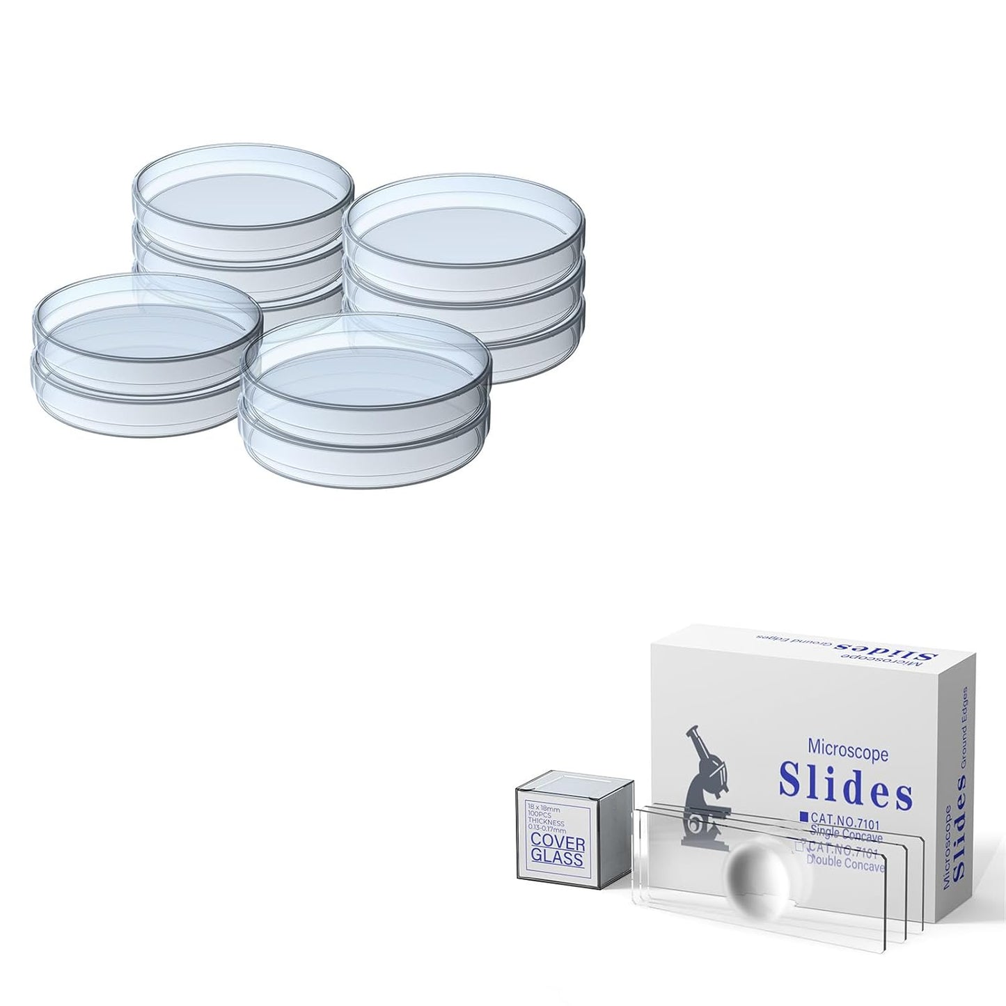 10 Pcs Petri Dishes with 150 Pcs Single Concave Microscope Slides