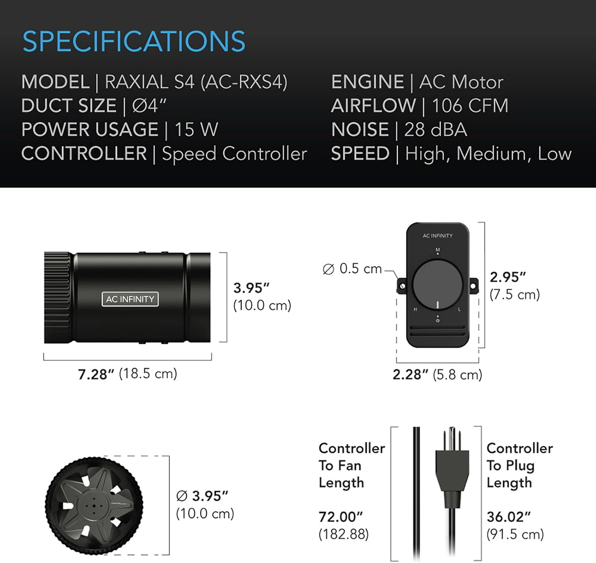AC Infinity RAXIAL Inline Booster Fans, Multiple Sizes