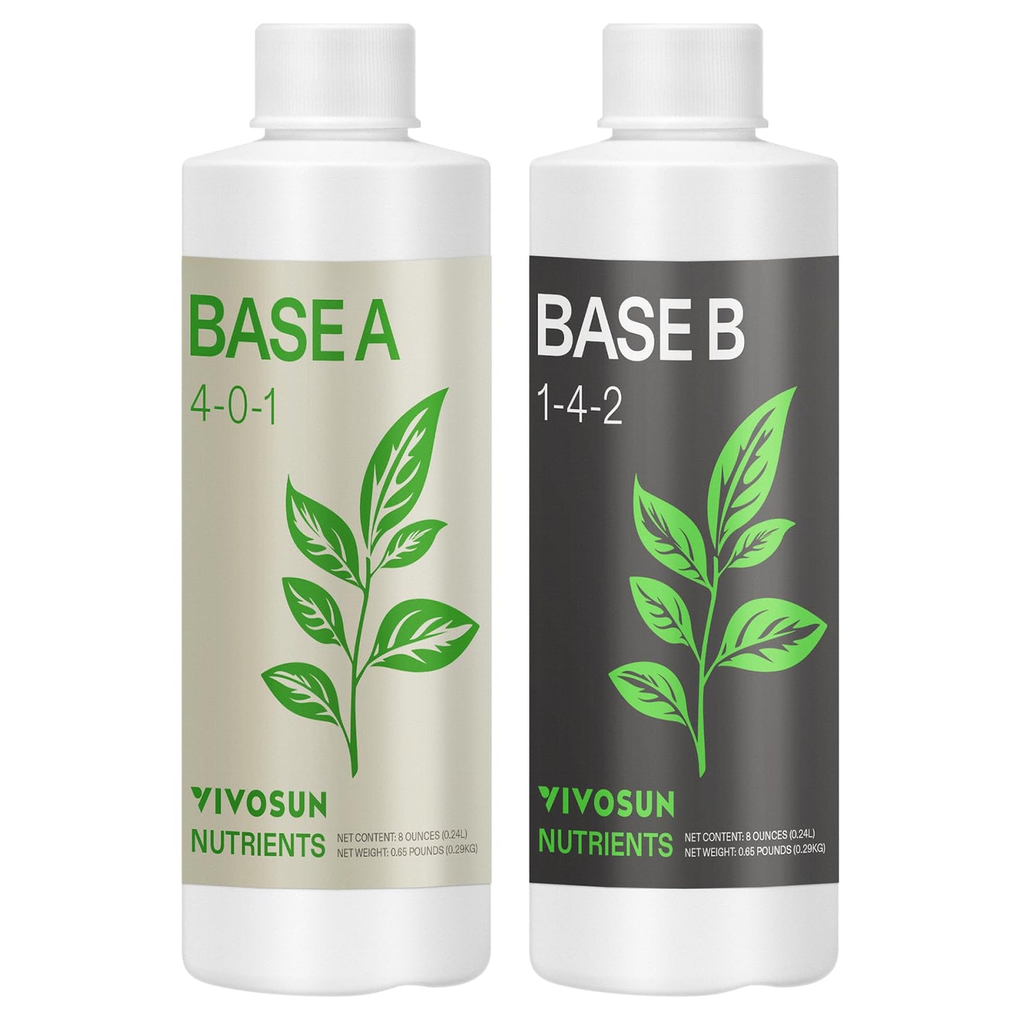 VIVOSUN Plant Food Nutrients Base A(4-0-1) & B(1-4-2), All Purpose Liquid Fertilizer, Hydroponic Plant Food Supports Vegetative and Flowering Stages, 1 Gallon/128 Ounces Each