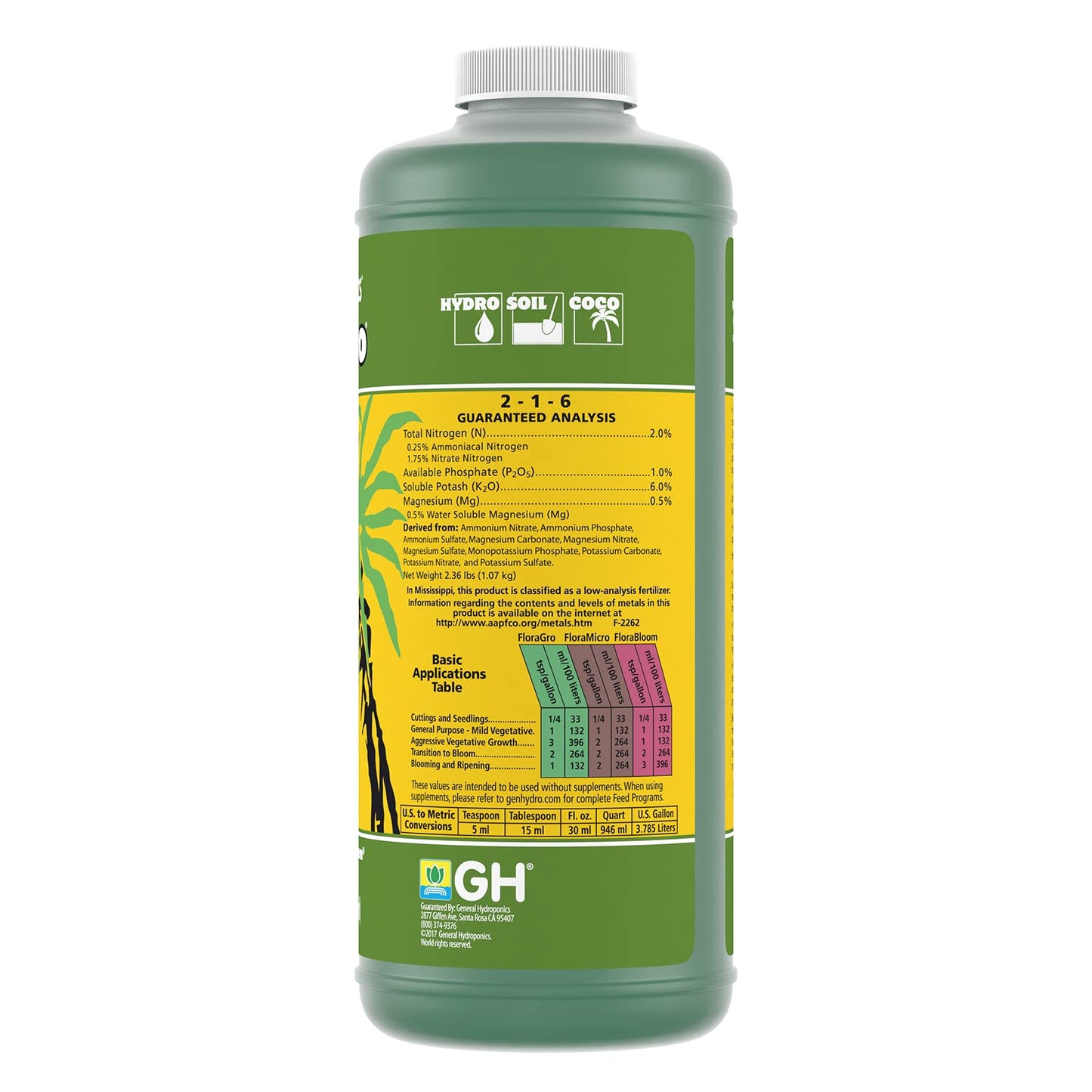 General Hydroponics FloraMicro 5-0-1, Use with FloraBloom & FloraGro For A Tailor-Made Nutrient Mix Ideal for Hydroponics, 1-Quart