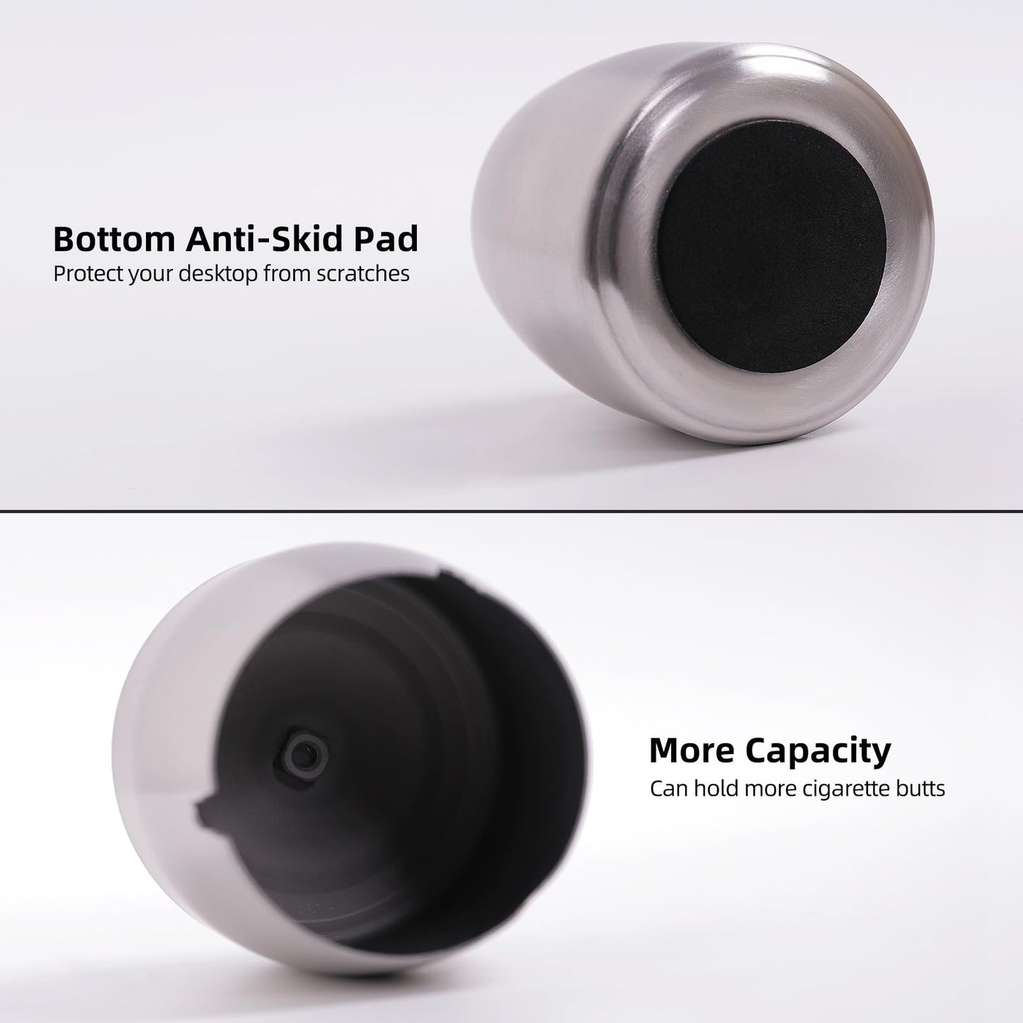 Ashtray with Lid for Cigarette, Stainless Steel Smokeless Odorless Windproof Ashtrays for Home Office Tabletop Outside Patio Outdoor Balcony(3.54"x3.0"x3.38")