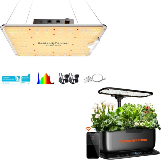 Spider Farmer 2024 New SF1000 LED Grow Light with Samsung LM301H EVO High Efficiency SmartG12 Hydroponics Growing System, 12 Pods Indoor Garden with 36W LED Grow Light Full-Spectrum, APP