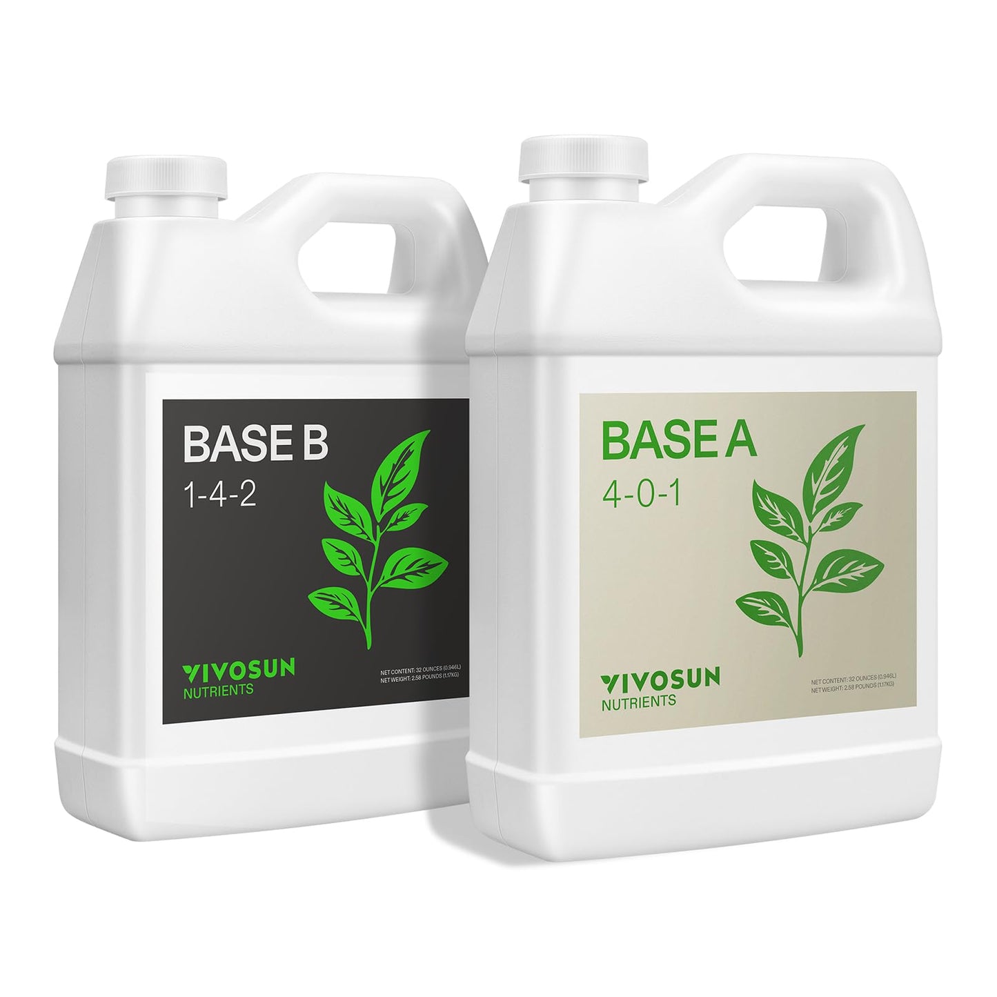 VIVOSUN Plant Food Nutrients Base A(4-0-1) & B(1-4-2), All Purpose Liquid Fertilizer, Hydroponic Plant Food Supports Vegetative and Flowering Stages, 1 Gallon/128 Ounces Each