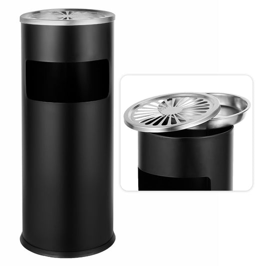 Trash Can Outdoor Waste Container Square Stainless Steel Trash Can with Removable Inner Bucket for Disposal Commercial Waste Container 9.45‘’ x 9.45‘’ x 24.02‘’-Black