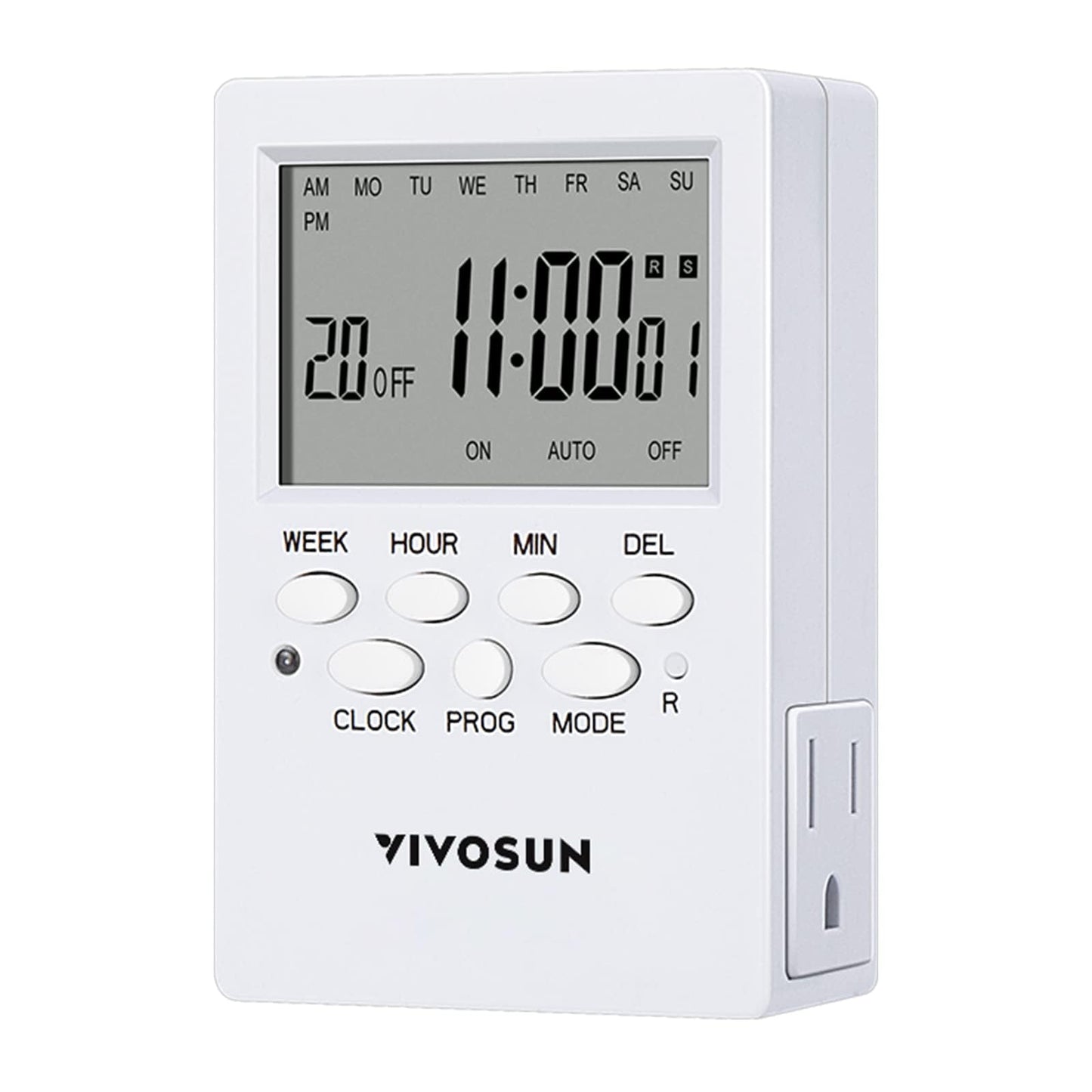 VIVOSUN Digital Timer Outlet 7 Day Programmable Digital Outlet Timer with 2 Independent Outlets 3 Prong, 20 on/Off Programs Groups, Countdown Setting, Indoor for Light Lamp, Fan（1Pack）
