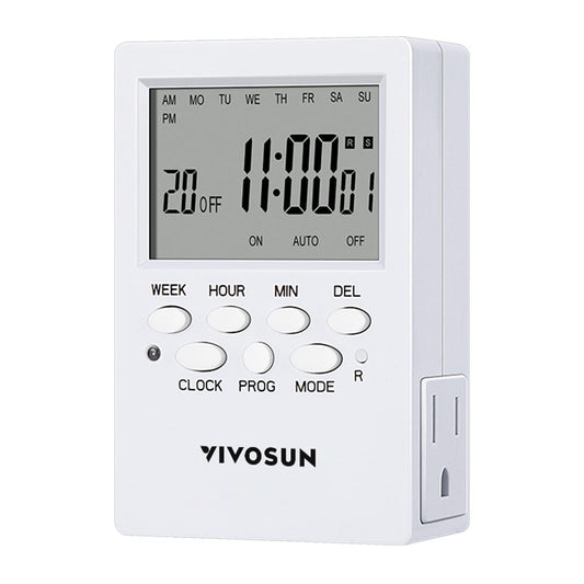 VIVOSUN Digital Timer Outlet 7 Day Programmable Digital Outlet Timer with 2 Independent Outlets 3 Prong, 20 on/Off Programs Groups, Countdown Setting, Indoor for Light Lamp, Fan（1Pack）