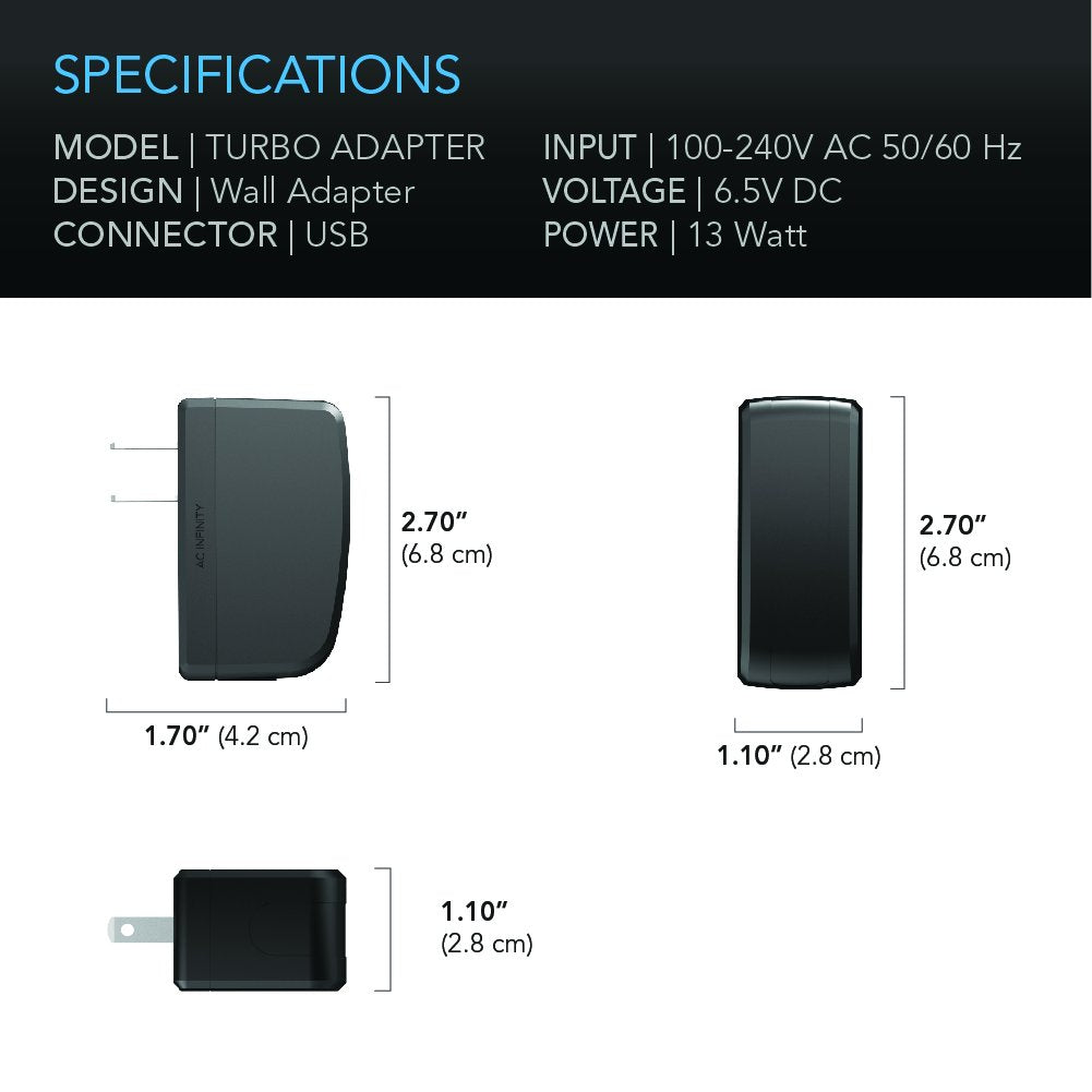 AC Infinity Turbo Fan Power Adapter, for MULTIFAN Series USB Fans