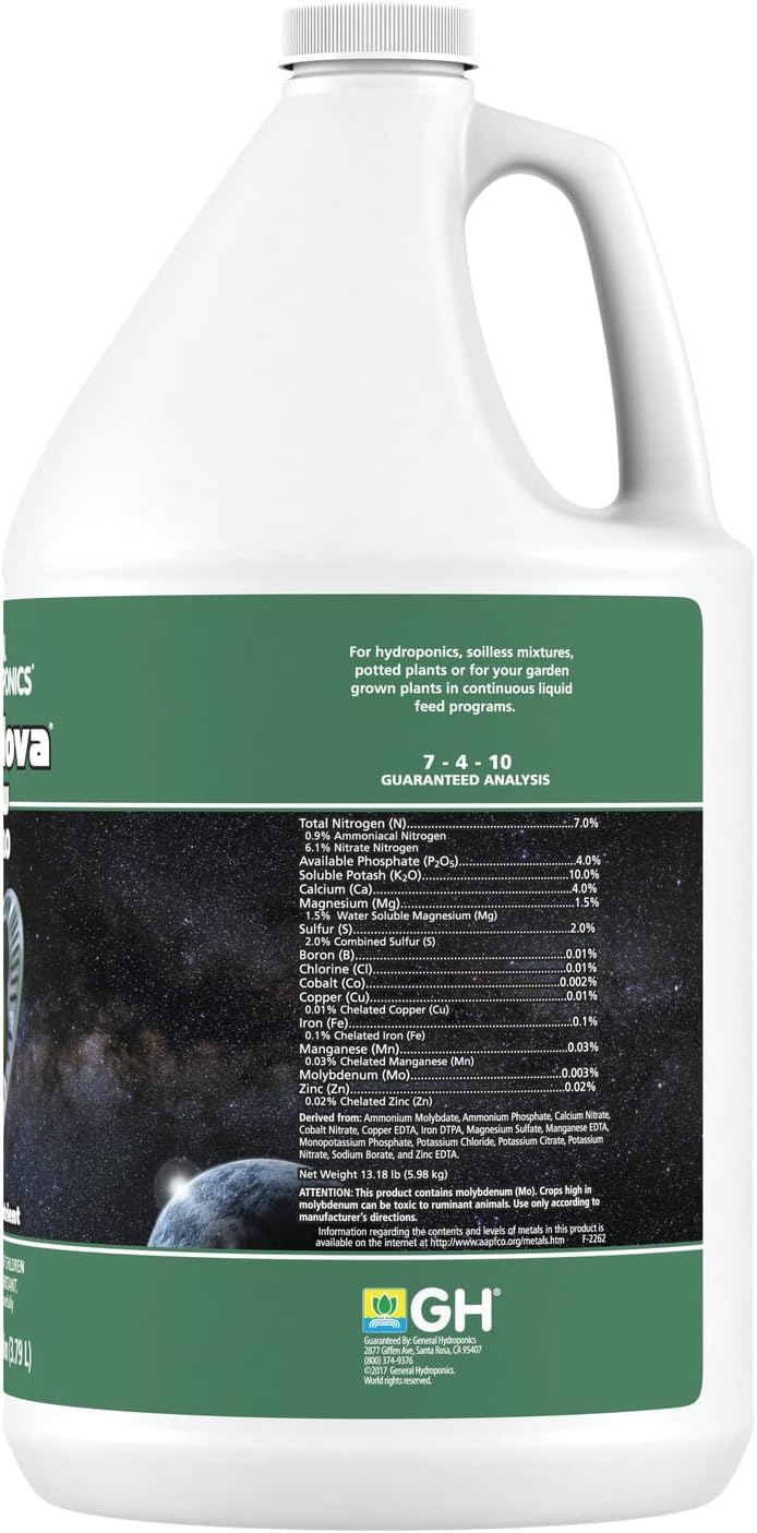General Hydroponics FloraNova Grow 7-4-10, Robust Strength of Dry Fertilizer But in Rapid Liquid Form, Use for Hydroponics, Soilless Mixtures, Containers & Garden Grown Plants, 1-Quart