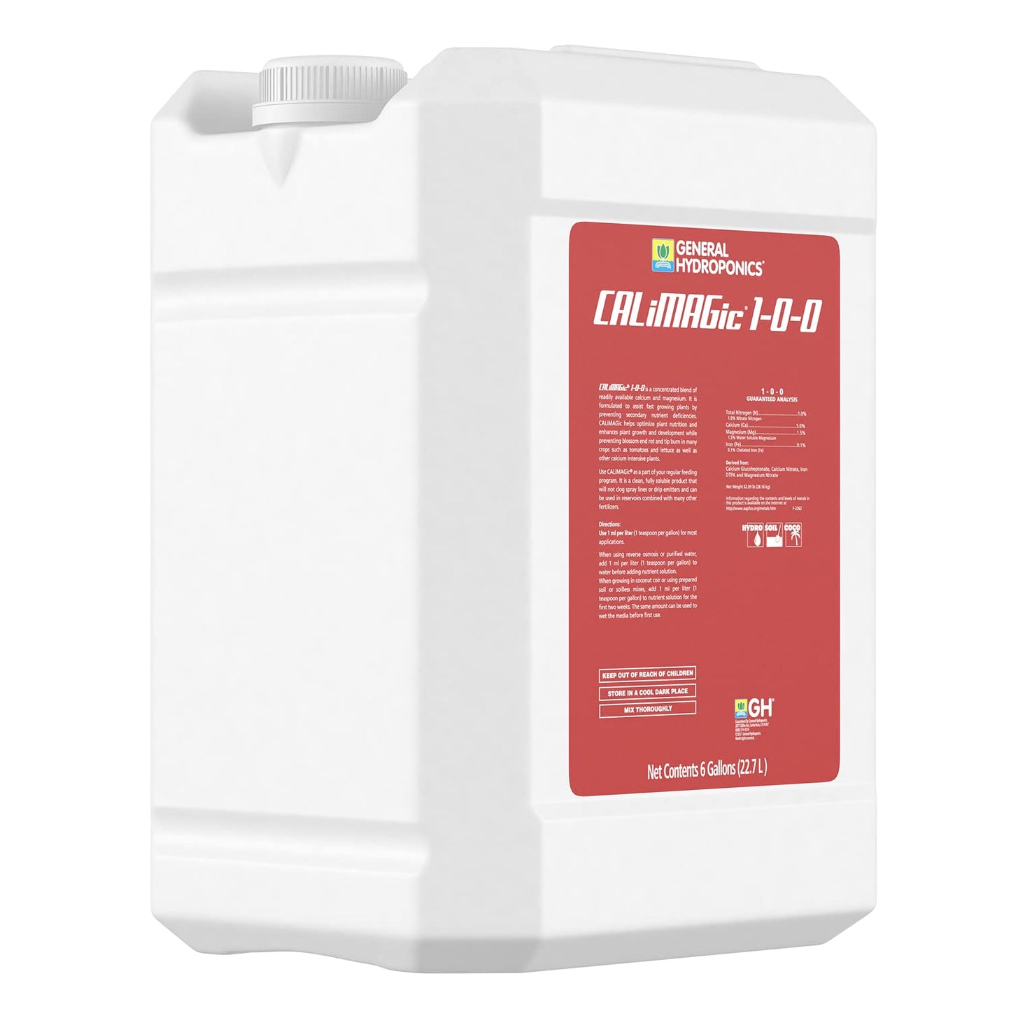 General Hydroponics CALiMAGic 1-0-0, Concentrated Blend Of Calcium & Magnesium, Secondary Nutrient Deficiencies Helps Prevent Blossom End Rot & Tip Burn, Clean, Soluble, 1-Gallon