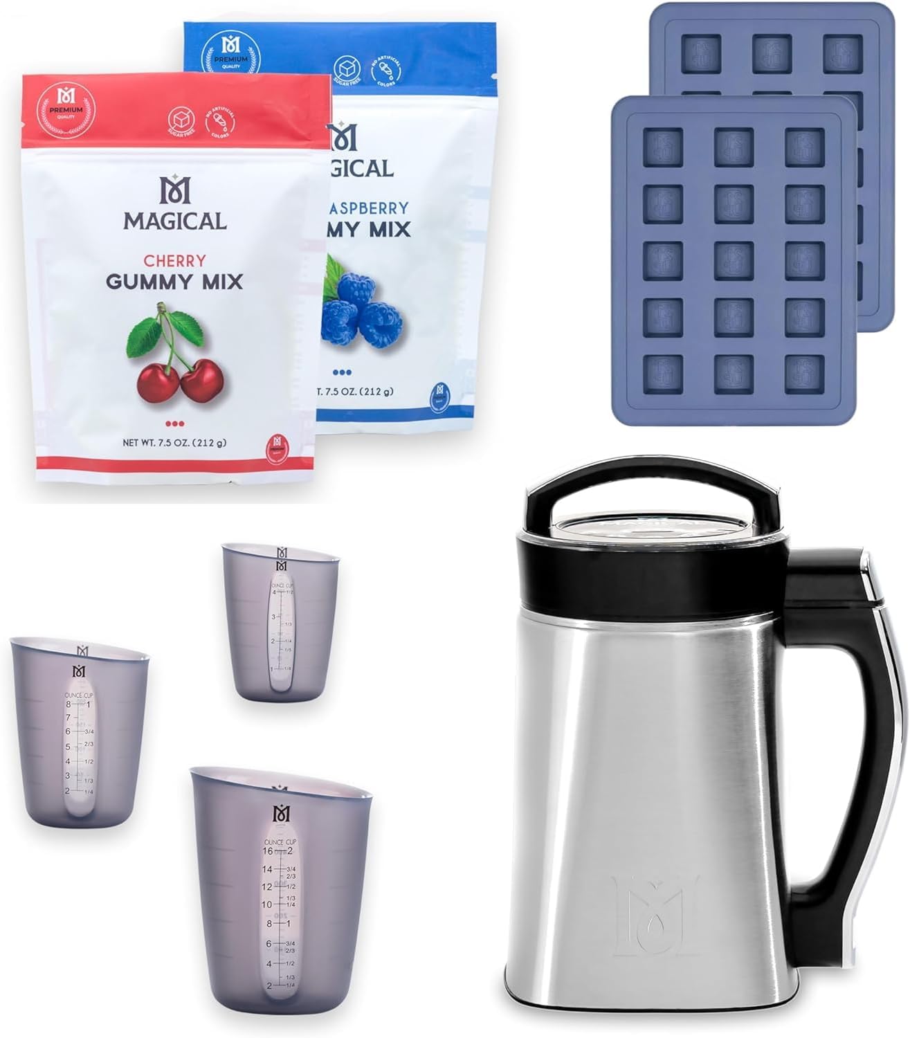 Magical Butter Premium Infusion & Gummy Kit – MB2E Machine, 8 mL Silicone Mold, Measuring Cups, Cherry & Blue Raspberry Sugar-Free Mix