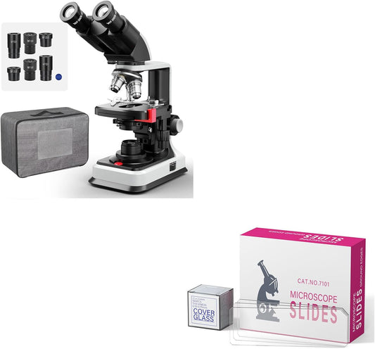Binocular Microscope with 150 Pcs Blank Slides