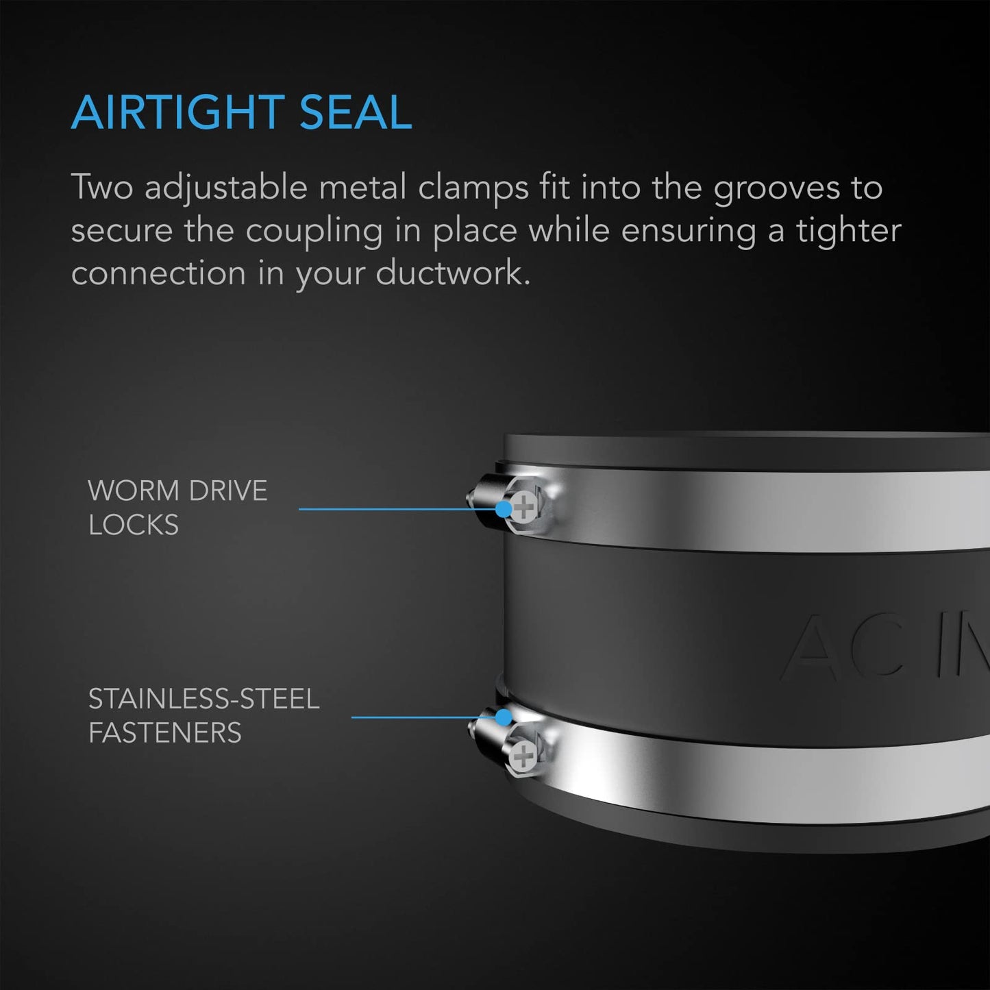 AC Infinity Noise Reduction Clamp 8-Inch, Duct Coupler with Stainless Steel Clamps, Flexible Rubber Coupling for Inline Fans and Carbon Filters in Growing and HVAC