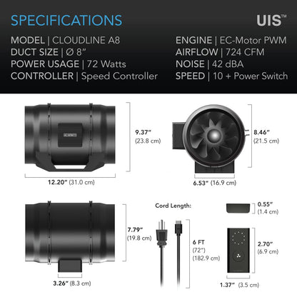 AC Infinity Inline Duct Fans with Controller Options