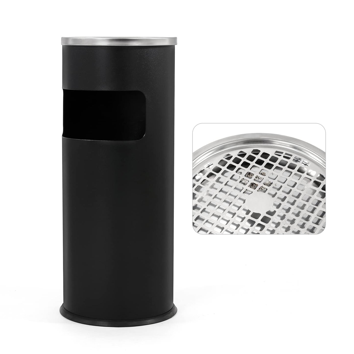 Trash Can Outdoor Waste Container Square Stainless Steel Trash Can with Removable Inner Bucket for Disposal Commercial Waste Container 9.45‘’ x 9.45‘’ x 24.02‘’-Black