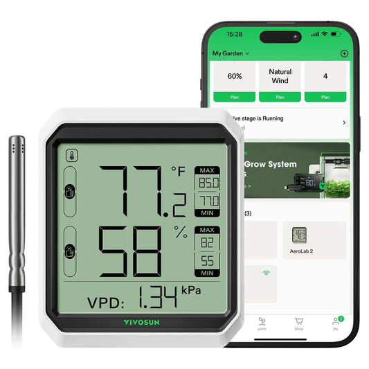 VIVOSUN AeroLab THB1S Wireless Bluetooth Hygrometer Thermometer Indoor, VPD, Digital Temp Humidity Meter, LCD Smart App Control & Alert, Data Storage, Dual Channels with Sensor Probe, Battery Included