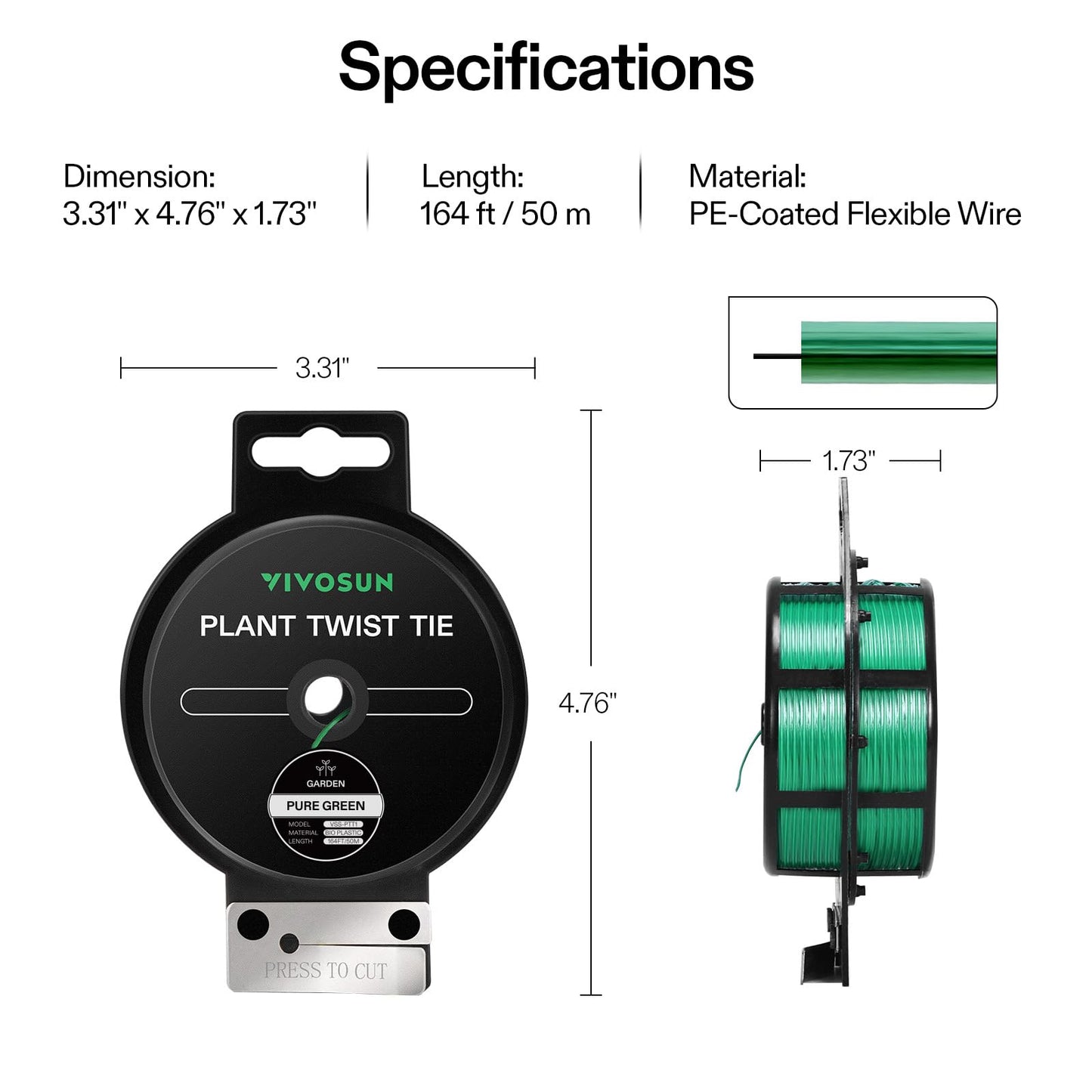 VIVOSUN Twist Ties, 164 ft (50m) PE-Coated Green Plant Ties with Cutter, Reusable & Flexible Tomate Ties for Plant Support, Indoor Outdoor Gardening, Cable Management, Home Office Organization