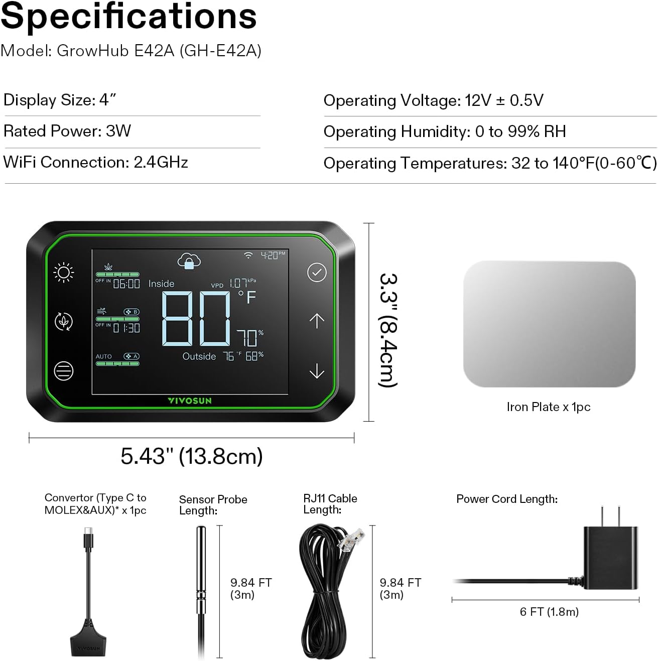 VIVOSUN GrowHub Controller E42A for Grow Tent, Smart Environmental WiFi-Controller with Temperature, Humidity, VPD, Timer, Cycle, Schedule Controls, Cooling Ventilation Lighting Programming