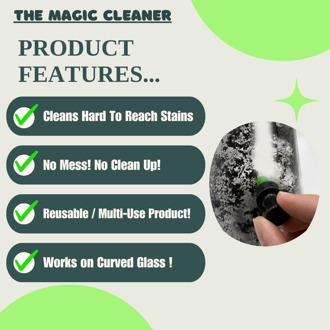 The Magic Cleaner – The Magnetic Glass Cleaner Kit for all Glassware, Water Pipes, Vases, Windows, Aquariums and Unique Glass Pieces w/Reusable Scrubber Pads – Scrub via Magnet Power – Cleans Quick! | Glass Cleaner