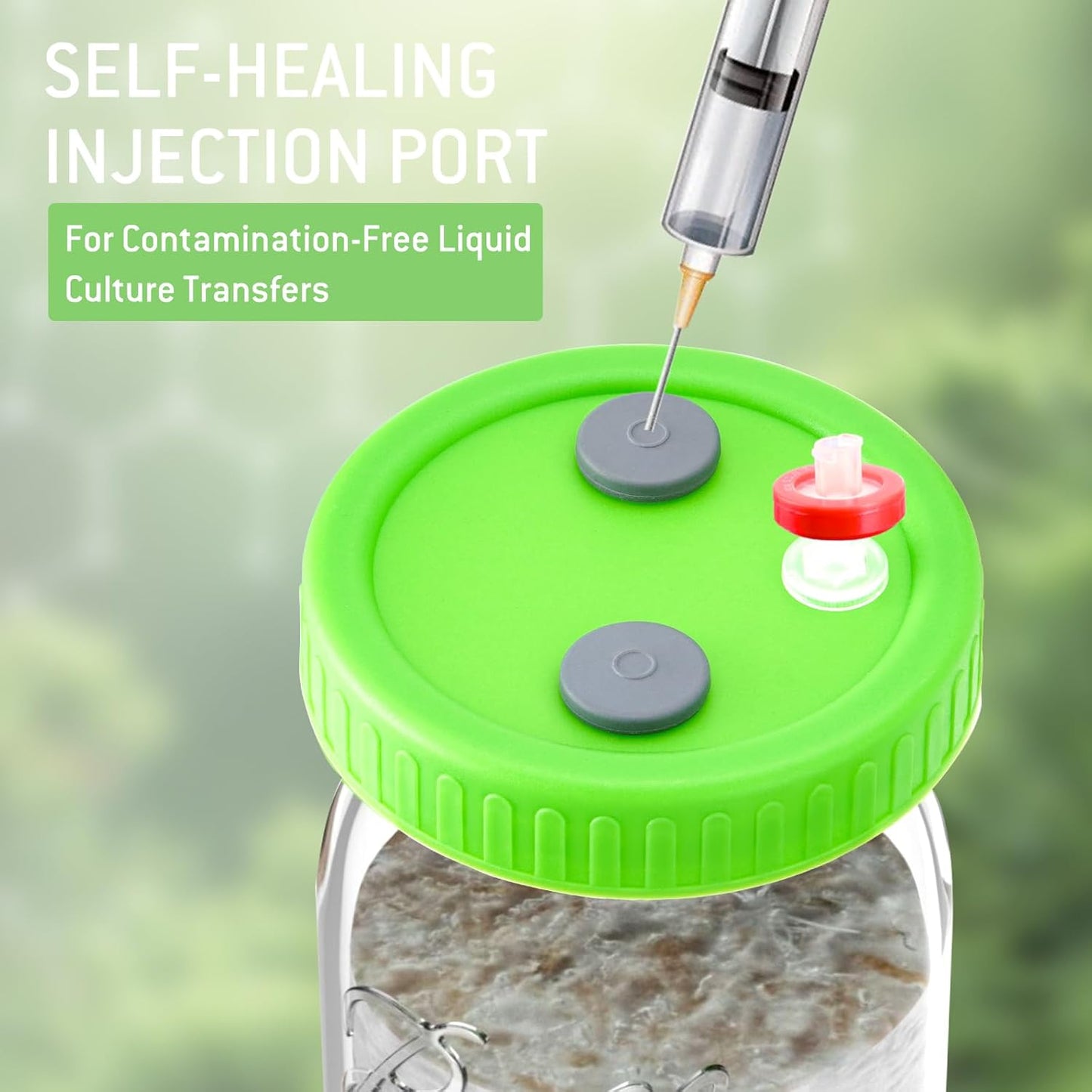 FOUR E'S SCIENTIFIC 8 Pcs Liquid Culture Lids, Wide Mouth Mason Jar Lids Mushroom Cultivation Kit with 0.22μm PTFE Filters and Self-healing Rubber Stoppers