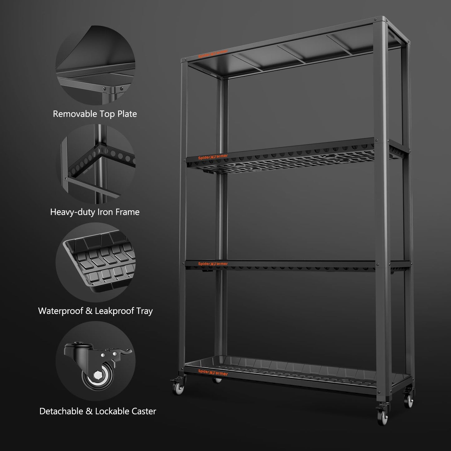 Spider Farmer Indoor Plant Stand Outdoor 3 Tier Metal Plant Shelf With Wheels For Indoor Plants Multiple 3 Plant Trays Included Easy Assembly 46Lx15Dx70H Black