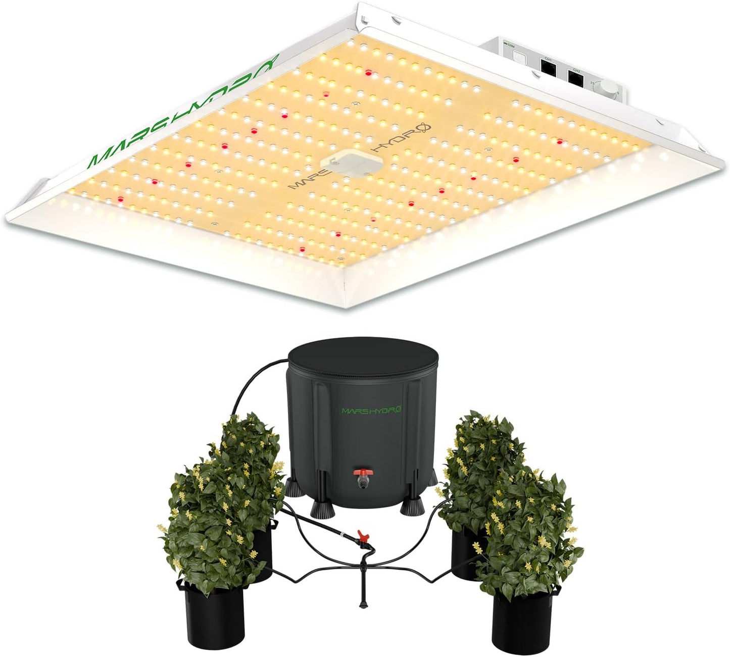 MARS HYDRO TS1000 150W LED Grow Light with Auto Drip Irrigation Kits with 13 Gallon Foldable Bucket for Indoor Plants，Dimmable Full Spectrum Growing Lamps for Seedlings Veg Bloom