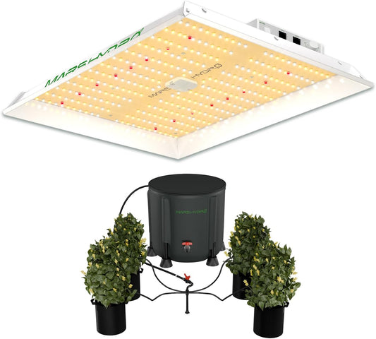 MARS HYDRO TS1000 150W LED Grow Light with Auto Drip Irrigation Kits with 13 Gallon Foldable Bucket for Indoor Plants，Dimmable Full Spectrum Growing Lamps for Seedlings Veg Bloom