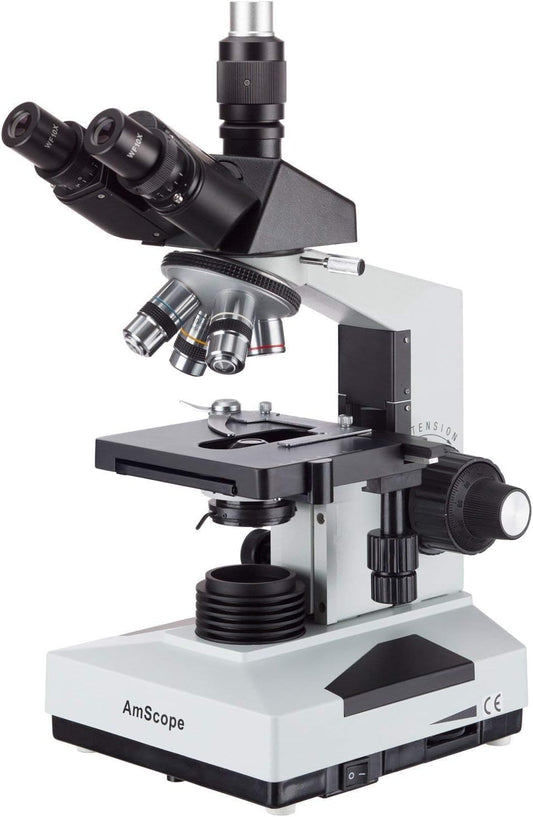 AmScope T490B Compound Trinocular Microscope, 40X-2000X Magnification, Halogen Light, Abbe Condenser, 2-Layer Mechanical Stage, High-Resolution Optics, Awarded No. 6 Among The Top 10 Microscopes 2016