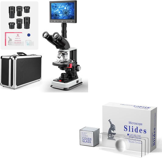 7" Replaceable Split Screen Microscope with 150 Pcs Single Concave Slides