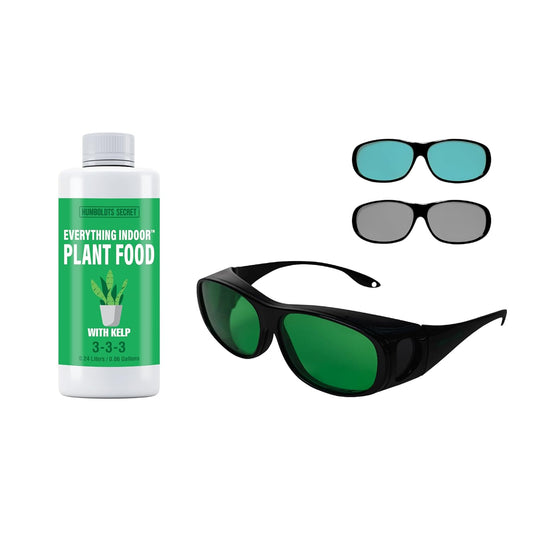 Humboldts Secret Everything Indoor Plant Food with Kelp | Liquid Concentrate 3-3-3 Fertilizer (8 Ounce) w/Grow Room Glasses | Interchangeable Magnetic Sunglasses with UVA/UVB Blocking Protection