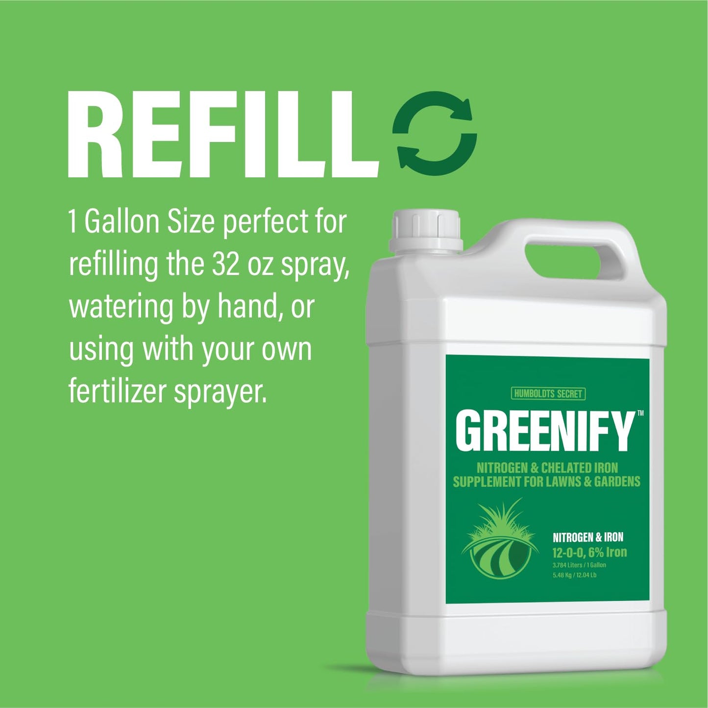 Humboldts Secret Greenify | 12-0-0 Nitrogen & 6% Iron Liquid Lawn Fertilizer | Concentrated Fertilizer Spray - Liquid Nitrogen Fertilizer - Chelated Iron Fertilizer, Liquid Iron for Lawn | 32 oz